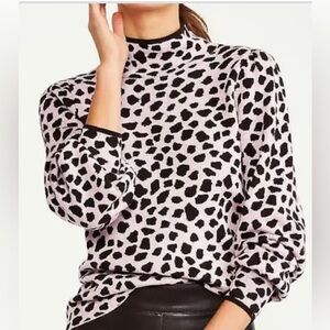 Ann Taylor XL Pink Brown Animal Print Puff Balloon Sleeve Sweater